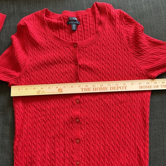 Red Cable Knit Sweater Cardigan Tommy Hilfiger Size XL - Picture 8 of 10